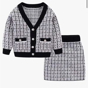 Mud Kingdom Girl’s Tweed Style Button Up Cardigan Sweater Skirt Set Black